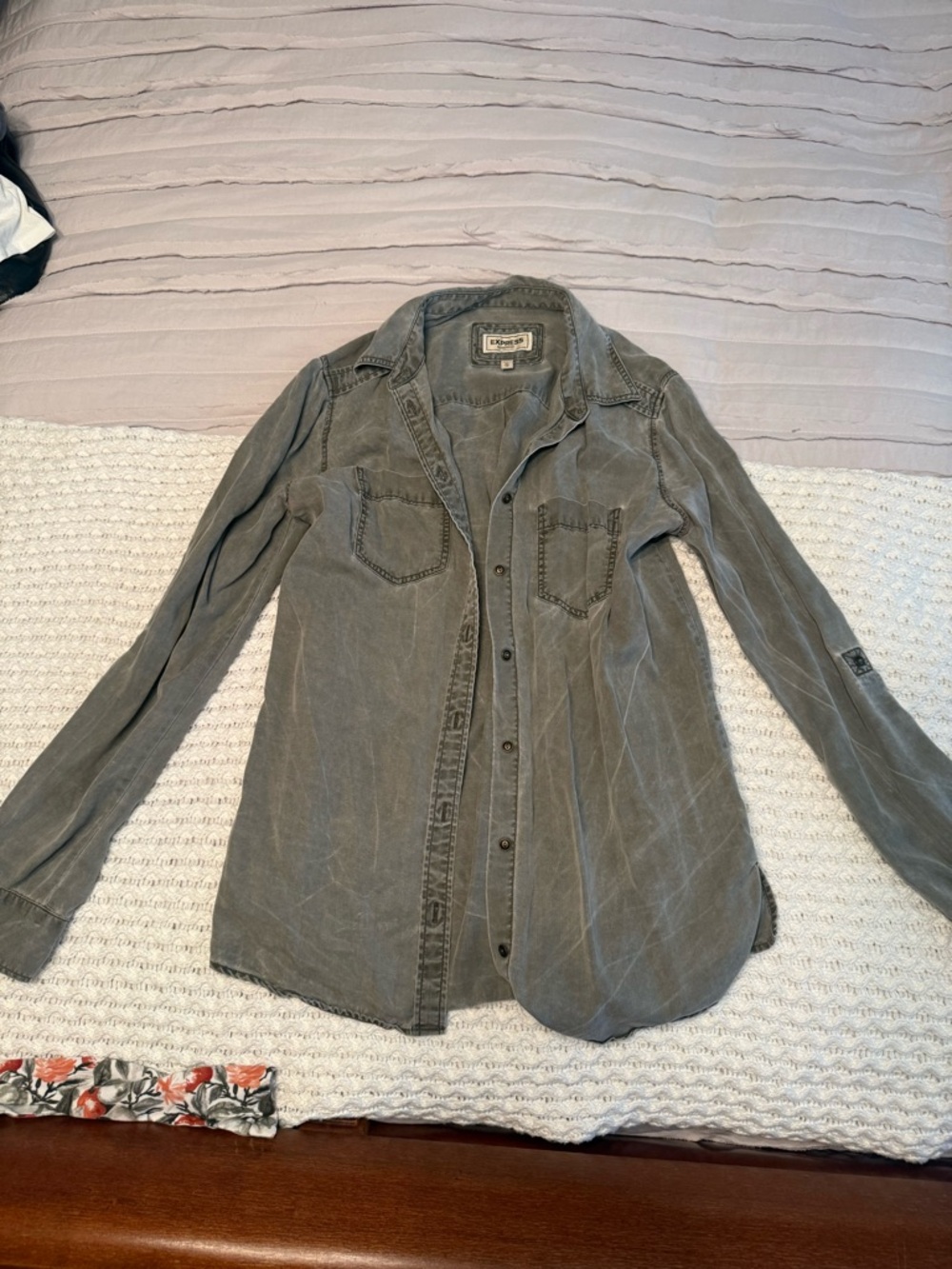 Express Washed Green Gray Button-Down Shirt